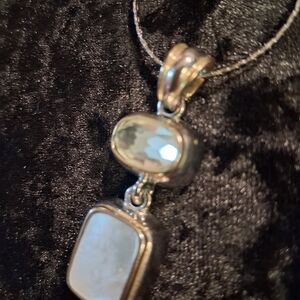 Gold & Silver Anne Klein Pendant Necklace Mother Of Pearl & Cut Crystal 28 In L.